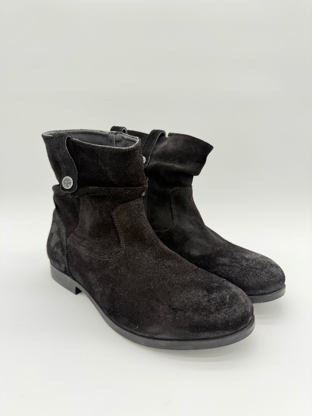 Birkenstock Sarnia Black Waxed Suede Slouch Ankle Boots Women's Size 42 US 11